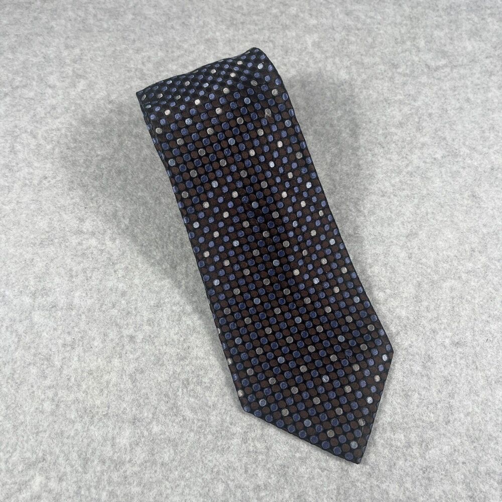 Merona Necktie Dark Brown Blue Silver Polka Dot Grid Geometric Business